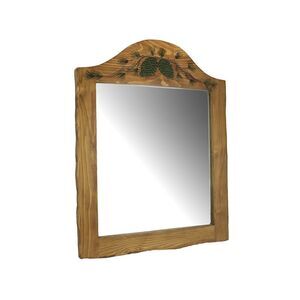 Hand Carved Natural Wood Pine Cone Decorative Wall Mirror Home Lodge Style Decor